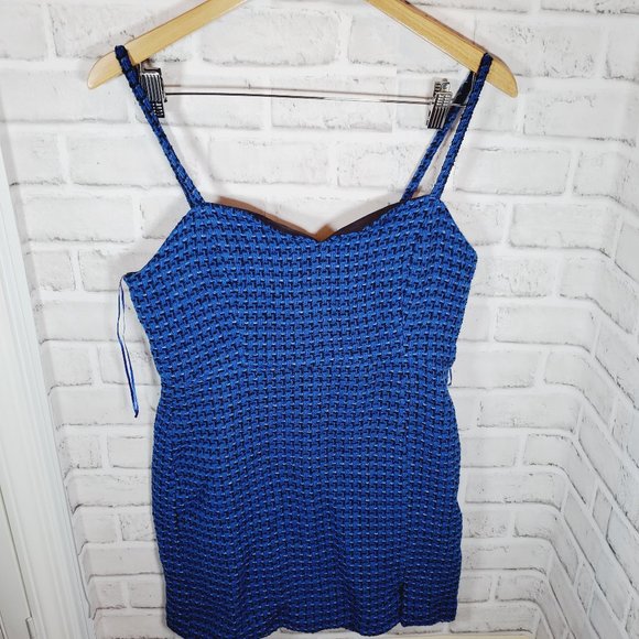 zara textured weave tank dress blue mini size medium or large NWT 8844 106 - Picture 2 of 10